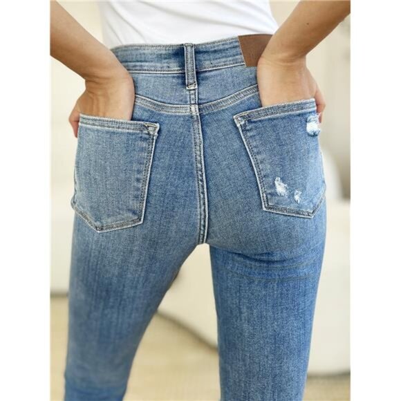 🔥 NWT Judy Blue Mid Rise Destroy & Cuff Skinny Jeans, Regular + Plus Sizes - Picture 6 of 9